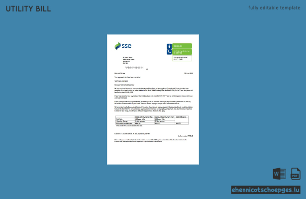 Beispielvorschau der SSE Energy-Stromrechnung für das Vereinigte Königreich, Version 1